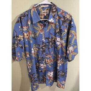 Campia Moda Men's Tropical Hawaiian Casual Button Down Shirt Blue Size XL